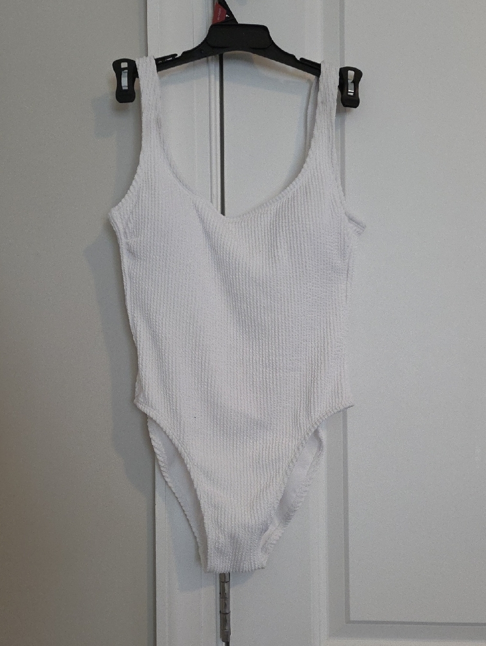 Classic White Ribbed One-Piece Swimsuit